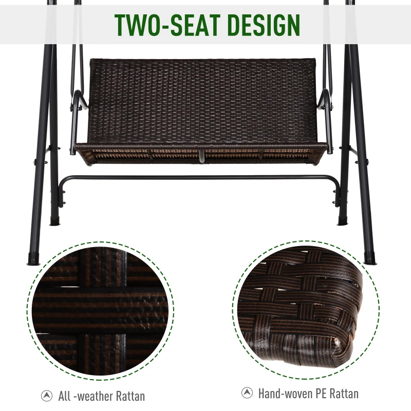 Outsunny Outdoor 2-person PE Rattan Metal Porch Swing Lounge Chair Patio Garden Poolside