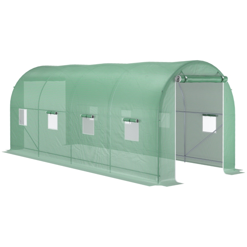 Outsunny Foliengewächshaus Tomatengewächshaus Treibhaus Folientunnel Frühbeet mit Fenster Grün 500 x 200 x 210 cm