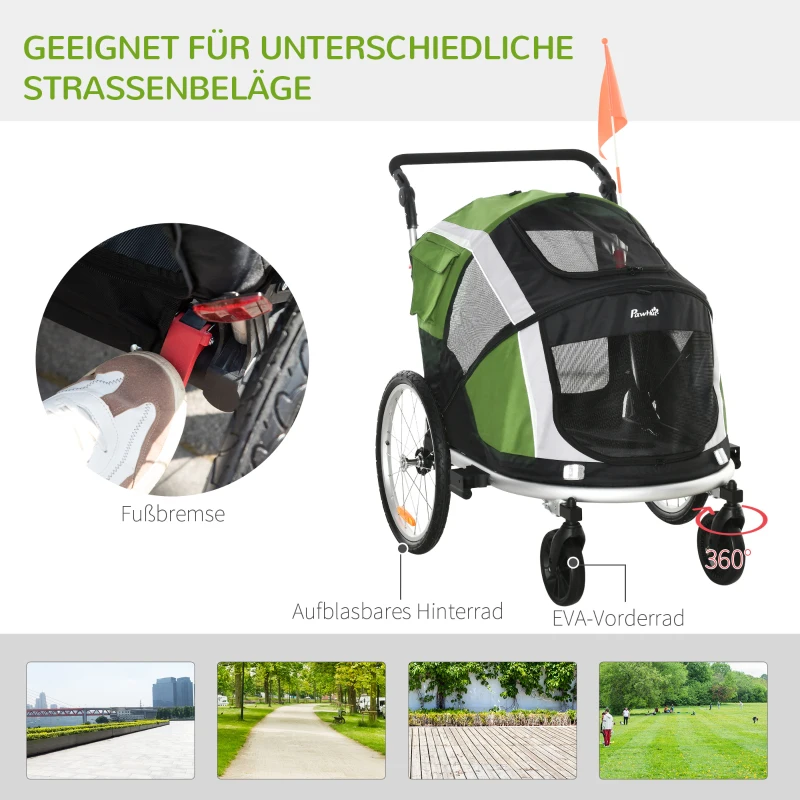 Pawhut 2-in-1 hondenaanhanger voor huisdieren opvouwbaar Oxford-stof groen