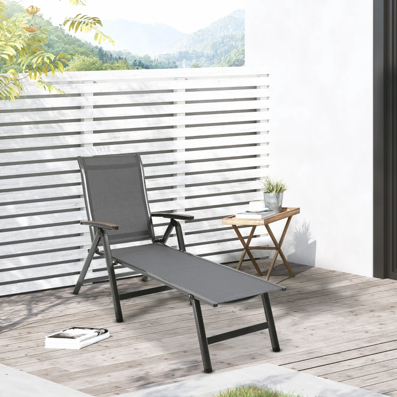 Outsunny Tumbona de Jardín Plegable Tumbona Relinable de Aluminio con Respaldo Ajustable en 5 Posiciones para Terraza Piscina Exterior Carga Máx. 150 kg 69x140x107 cm Gris