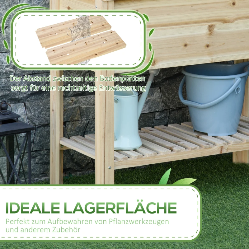 Outsunny Hochbeet Holz Pflanzkasten mit Bewässerungssystem Blumenkasten Blumentopf Kräuterbeet Natur 90 x 40 x 81 cm