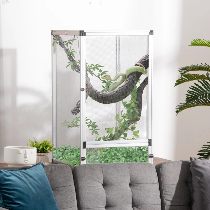 PawHut terrarium voor reptielen glazen terrarium amfibieën spinachtigen reptielenkweekbak aluminium zilver 45 x 45 x 80 cm