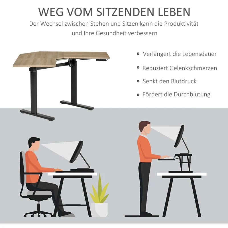 Vinsetto elektrisch bureau computertafel in hoogte verstelbaar sta-bureau bureau bureaustandaard metaal spaanplaat MDF aluminium naturel + zwart 160 x 101 x 72-122 cm