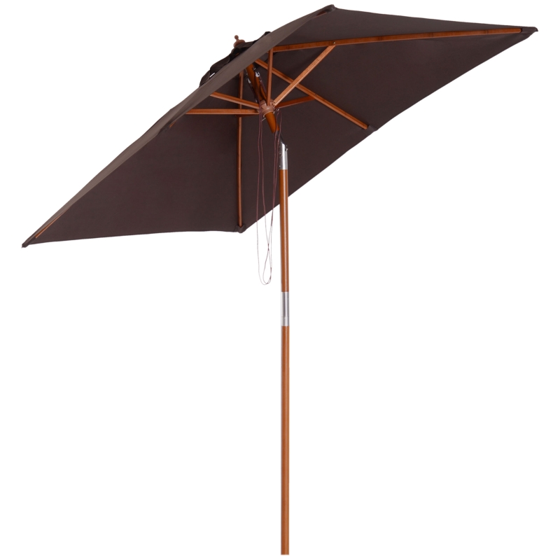 Outsunny parasol zginany parasol ogrodowy parasol plażowy 3-stopniowa regulacja drewno jodłowe + poliester kolor kawowy 200 x 150 x 230 cm