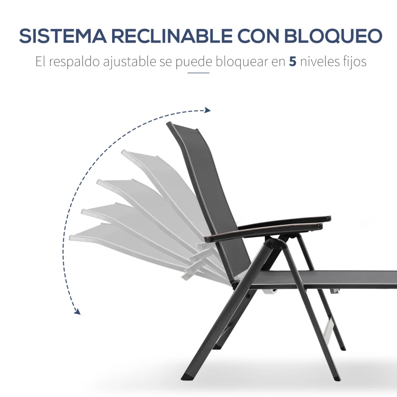 Outsunny Tumbona de Jardín Plegable Tumbona Relinable de Aluminio con Respaldo Ajustable en 5 Posiciones para Terraza Piscina Exterior Carga Máx. 150 kg 69x140x107 cm Gris