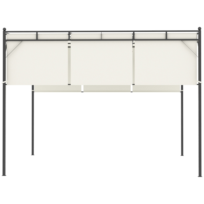 Outsunny Pérgola 3x3 m Cenador de Jardín con Techo Retráctil Tela de Poliéster y Tubo de Acero para Patio Terraza Exterior Blanco