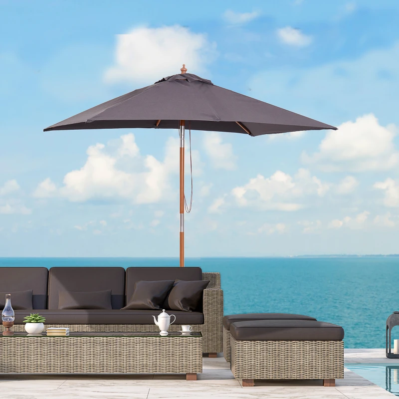 Outsunny Parasol zginany, parasol ogrodowy, parasol plażowy, 3-stopniowa regulacja, drewno jodłowe + poliester, ciemnoszary, 200 x 150 x 230 cm
