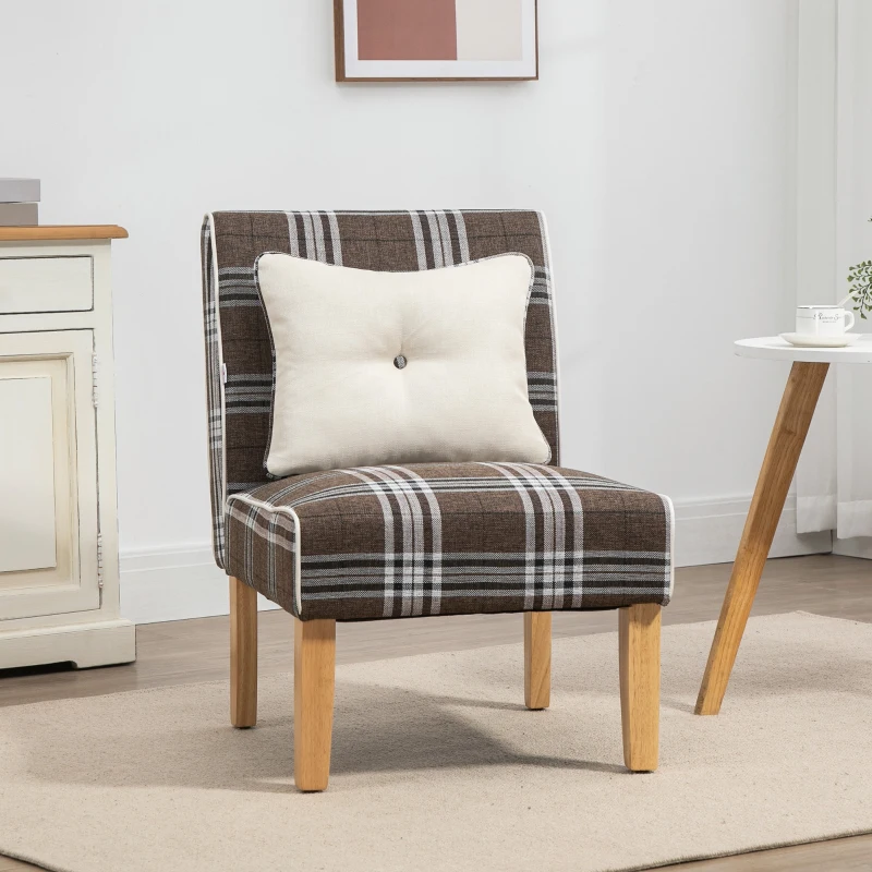 HOMCOM Modern Dining Chair, Kitchen Dining Room Chairs with Pillow and Rubber Wood Legs, Accent Chair for Living Room, Bedroom, Brown