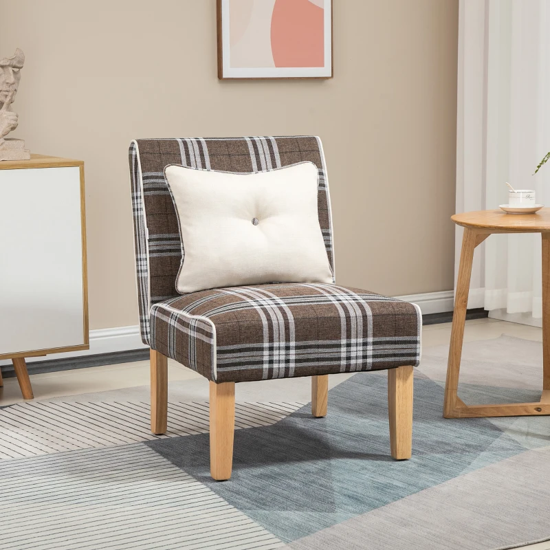 HOMCOM Modern Dining Chair, Kitchen Dining Room Chairs with Pillow and Rubber Wood Legs, Accent Chair for Living Room, Bedroom, Brown