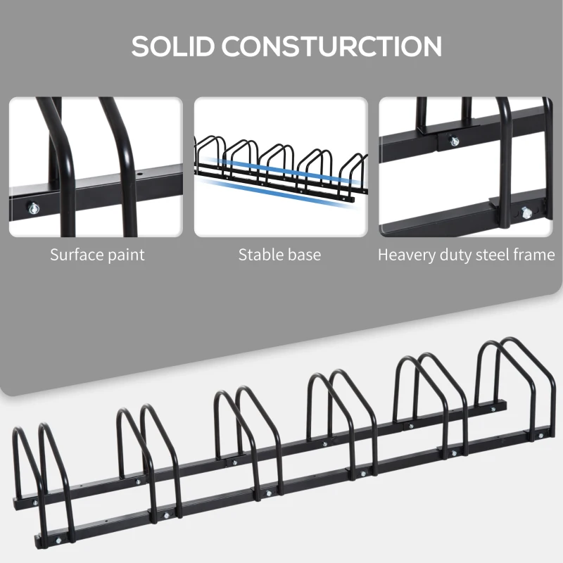 HOMCOM Bike Stand Parking Rack - Floor or Wall Mount Bicycle Cycle Storage Locking Stand, 179L x 33W x 27H, 6 Racks, Black
