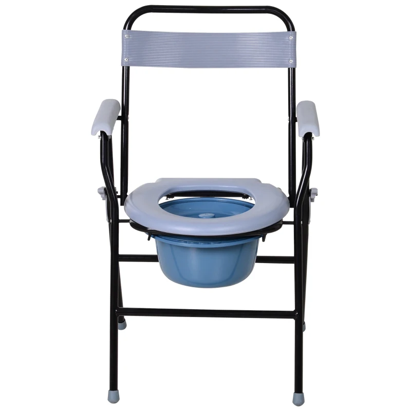 HOMCOM Scaun de Toaletă Pliabil cu Găleată Detașabilă pentru Vârstnici și Persoane cu Dizabilități, 52x50x75 cm, Negru