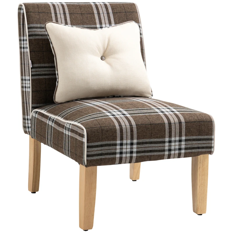 HOMCOM Modern Dining Chair, Kitchen Dining Room Chairs with Pillow and Rubber Wood Legs, Accent Chair for Living Room, Bedroom, Brown