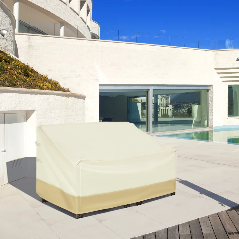 Outsunny Capa Protetora para Móveis de Jardim 152x87x59-79 cm com Tecido Oxford 600D Impermeável e Fivela Bege e Creme