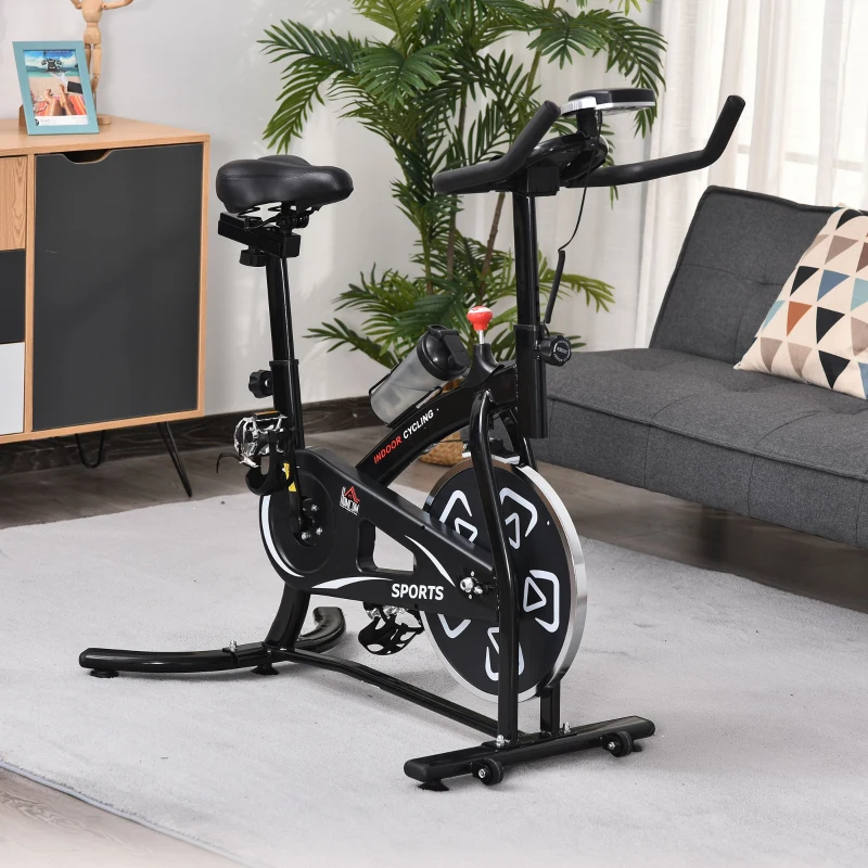 HOMCOM Indoor Stationary Exercise Bike 6kg Flywheel Fitness Cardio Workout Bke Trainer for Home Gym w/ Adjustable Resistance LCD Monitor Pad and Bottle Holder Black