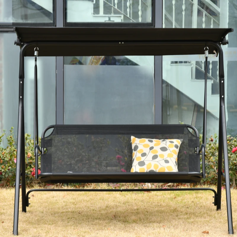 Outsunny 3 Seater Canopy Swing Chair Garden Rocking Bench Patio Balcony Terrace w/ Canopy Black