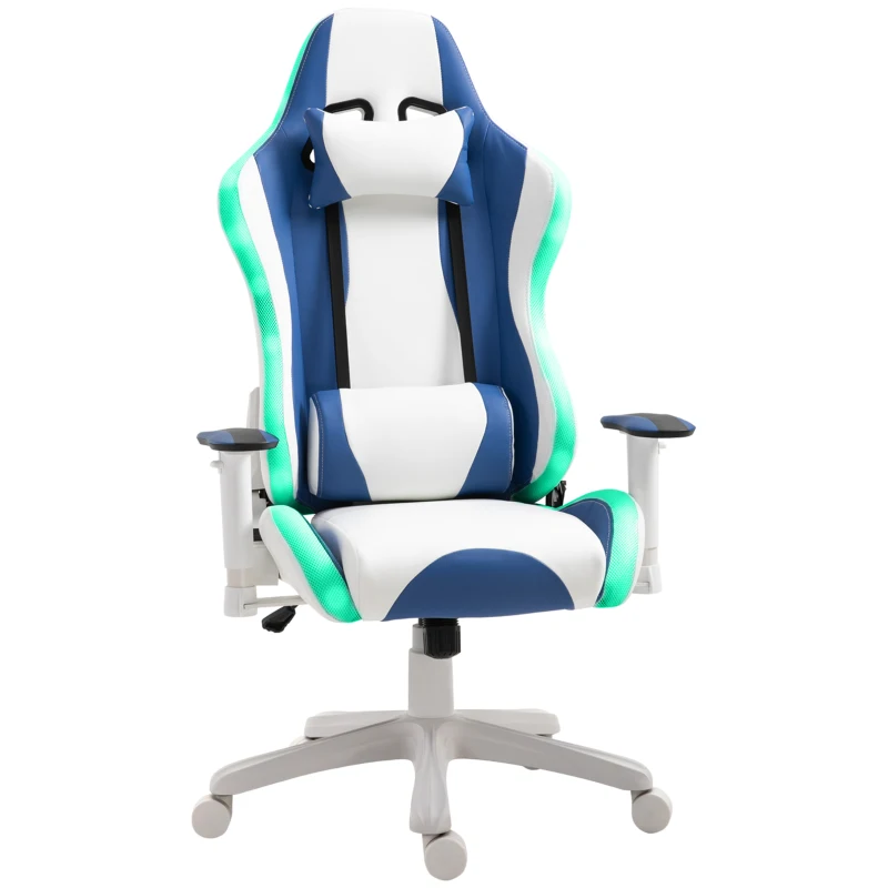 Vinsetto Ergonomic  Gaming Chair PU Leather LED Light w/ Pillows Blue