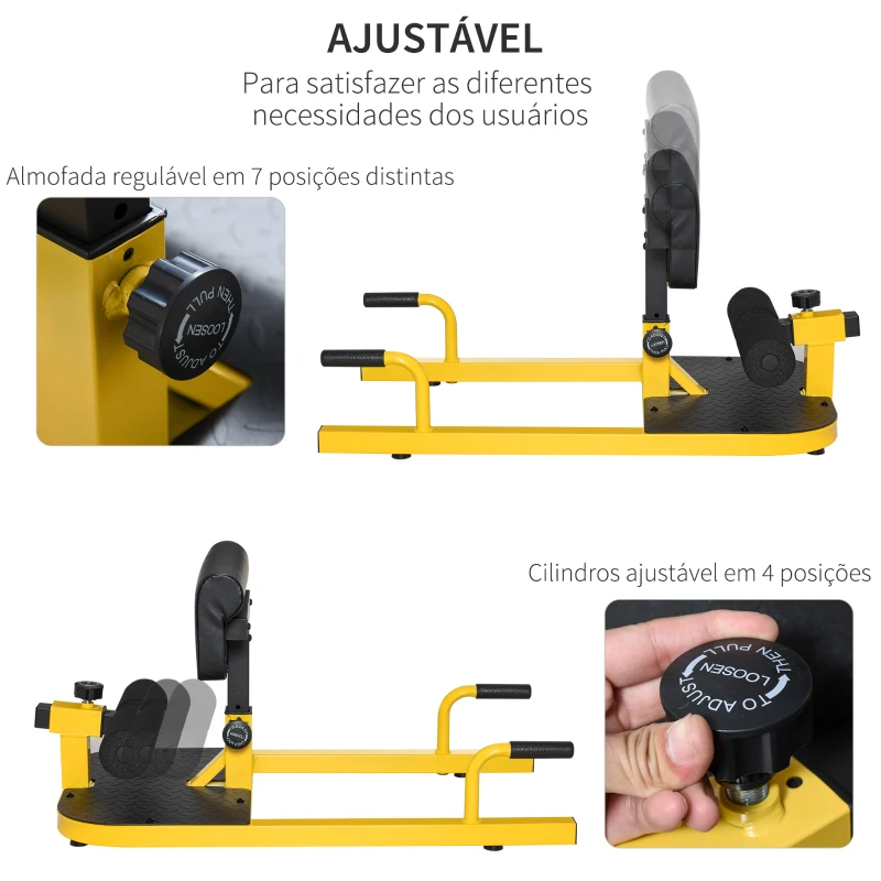 HOMCOM Sissy Squat 3 em 1 Máquina de Agachamento para Exercícios de Abdominais Flexões Agachamentos 50x97x56,5cm Preto e Amarelo