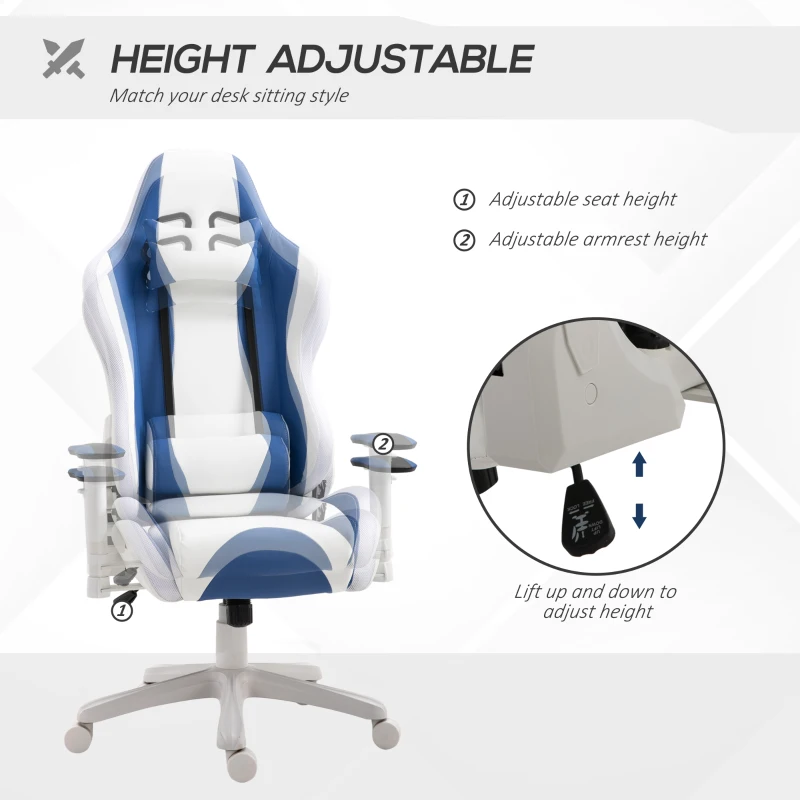 Vinsetto Ergonomic  Gaming Chair PU Leather LED Light w/ Pillows Blue