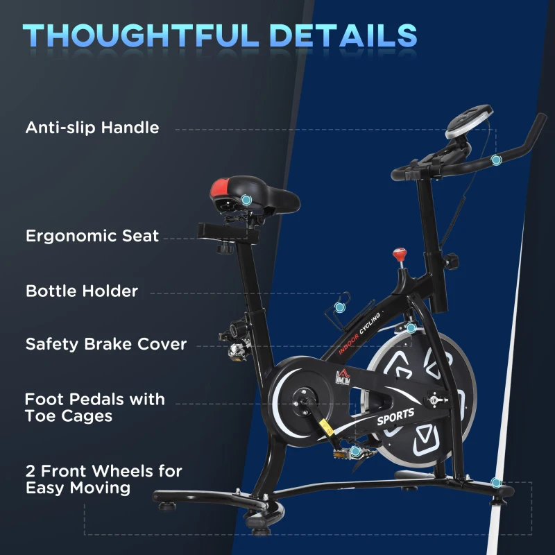 HOMCOM Indoor Stationary Exercise Bike 6kg Flywheel Fitness Cardio Workout Bke Trainer for Home Gym w/ Adjustable Resistance LCD Monitor Pad and Bottle Holder Black