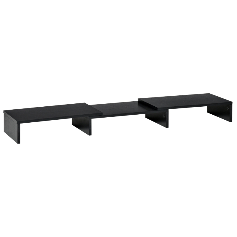 Supporto Per Monitor Regolabile Fenge, In Legno MDF Con Cassetto E Scomparti, Lunghezza Estendibile 75-119 Cm, Per 2 Monitor, Nero
