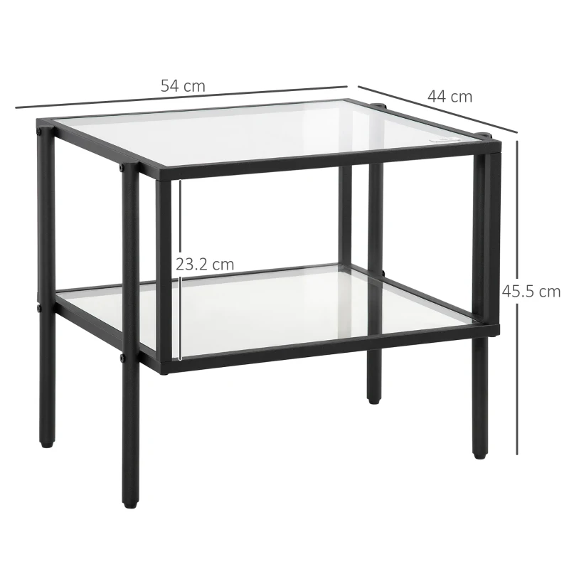 HOMCOM Tavolino da Salotto a 2 Livelli in Acciaio e Vetro Temperato per Casa e Ufficio, 54x44x45.5 cm