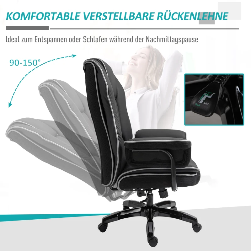 Ergonomiczne Obrotowe Krzesło Biurowe Vinsetto z Funkcją Pochylania, Czarne