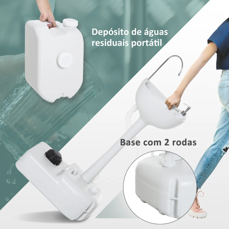 Outsunny Lavatório Portátil para Campismo com Depósito de Recuperação de Água e Dispensador de Sabão 83x50x103 cm Cinza Claro