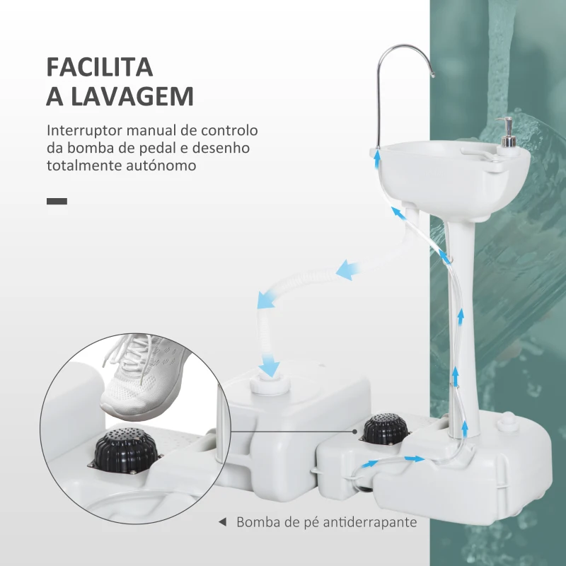 Outsunny Lavatório Portátil para Campismo com Depósito de Recuperação de Água e Dispensador de Sabão 83x50x103 cm Cinza Claro