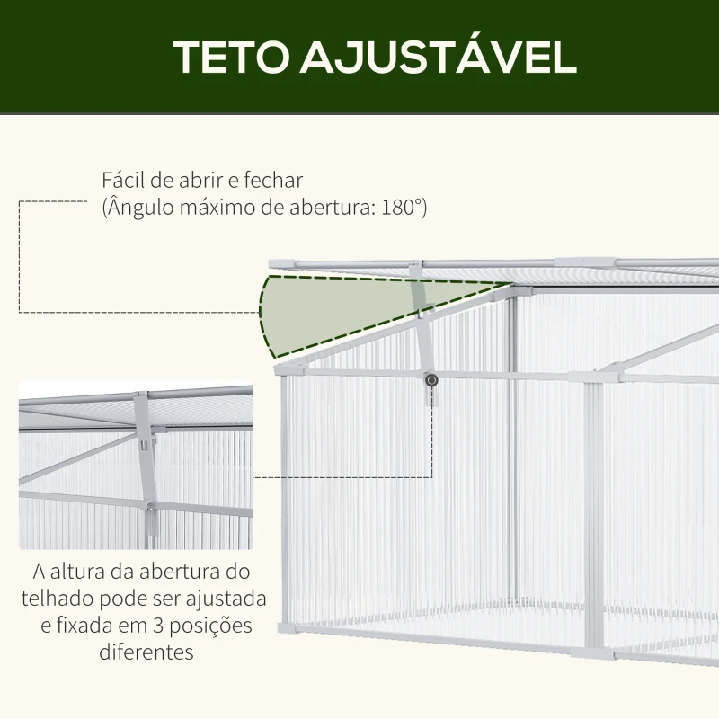 Outsunny Estufa de Jardim Alumínio Policarbonato Transparente Viveiro Caseiro para Plantas Culturas Proteção UV e Resistente 180x51x51cm