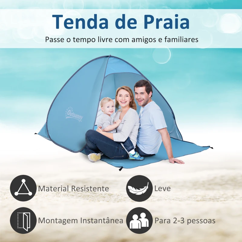 Outsunny Tenda de campismo para praia Camping Picnic Azul - Poliéster e Aço - 200x150x119 cm