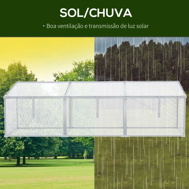Outsunny Estufa de Jardim Alumínio Policarbonato Transparente Viveiro Caseiro para Plantas Culturas Proteção UV e Resistente 180x51x51cm
