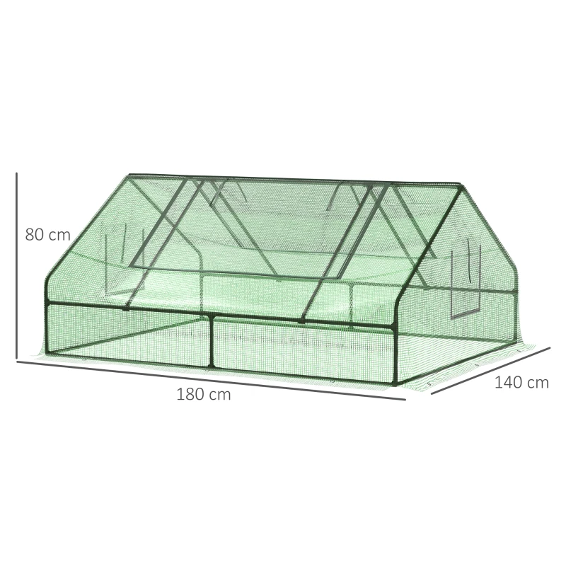 Outsunny Estufa para Terraço Jardim 180x140x80cm Estufa de Aço e Plástico com Porta e Janelas Enroláveis para Cultivo de Plantas Verduras Flores Verde