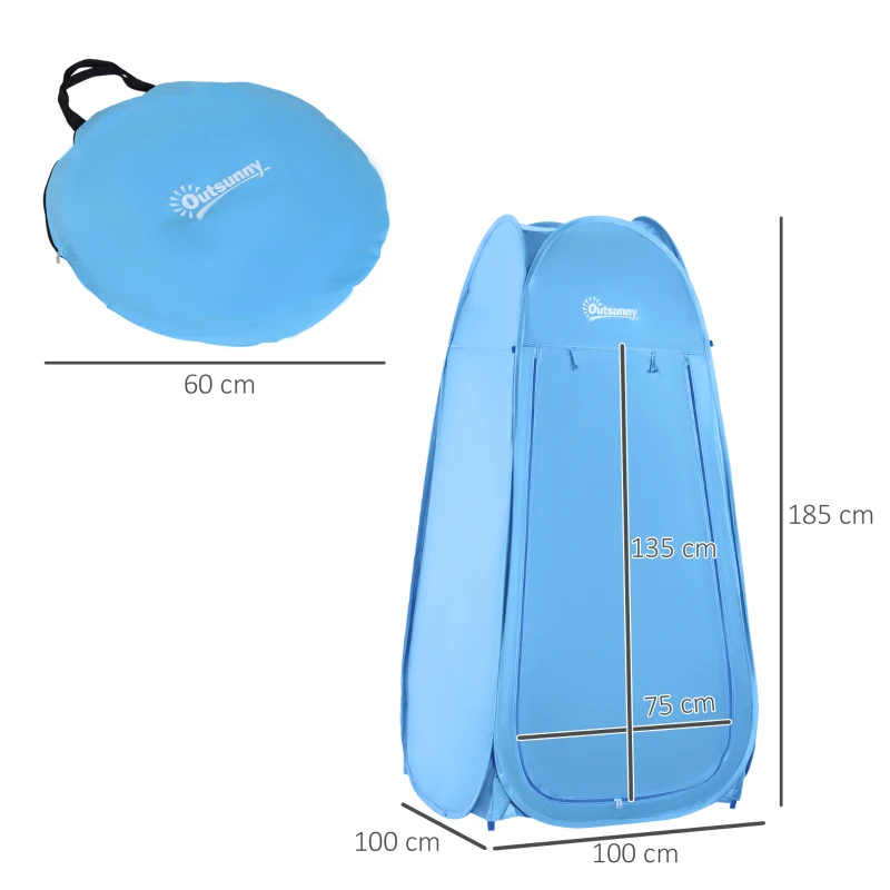 Outsunny Tenda de Duche para Campismo Dobrável Pop UP Tenda de Privacidade com proteção UV e Tecido Impermeável 100x100x185cm Azul