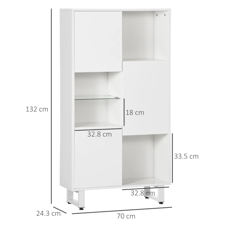 HOMCOM Credenza Moderna con 4 Vani Aperti e 3 Armadietti in Legno, 70x24.3x132cm, Bianco