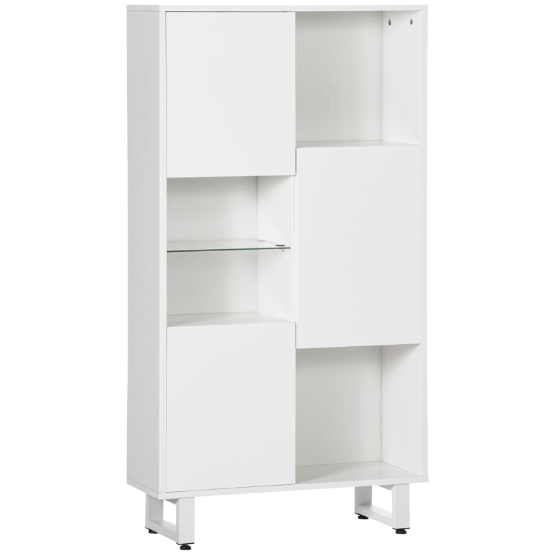 HOMCOM Credenza Moderna 2 Cassetti E 2 Ante, Ripiano Regolabile, Armadio Da Cucina 71x35x76 Cm, Bianco Lucido
