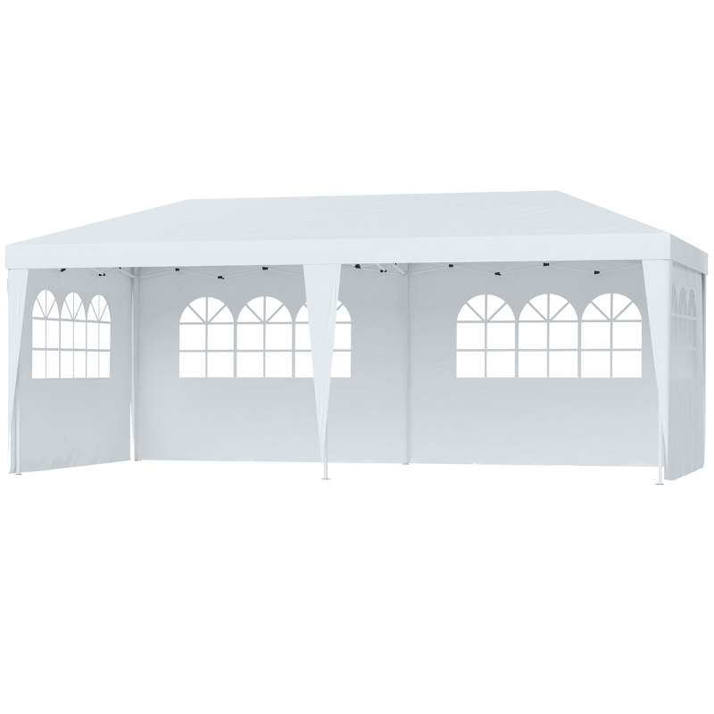 Outsunny Carpa Pabellon 6x3 metros Plegable 4 Paneles Ventanas Poliester Blanco Resistente de Agua