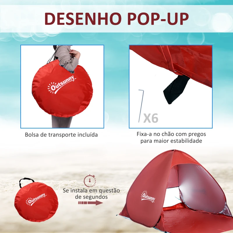 Outsunny Tenda Pop-up Instantâneo e Portátil com Janelas Protetoras para Piquenique Praia e Camping com Proteção UV vermelho