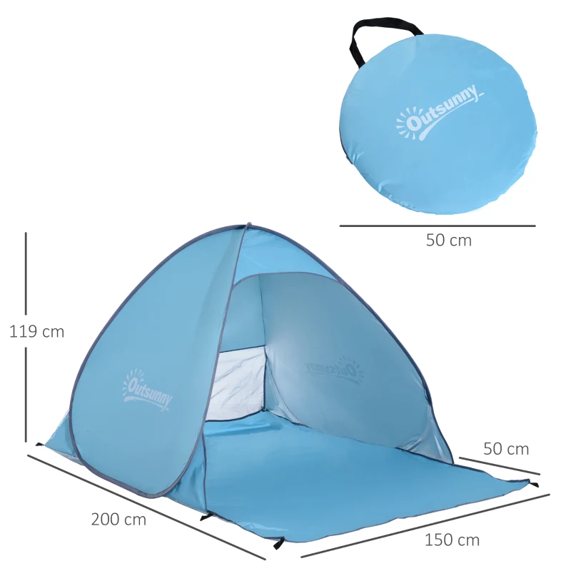 Outsunny Tenda de campismo para praia Camping Picnic Azul - Poliéster e Aço - 200x150x119 cm