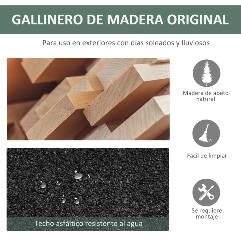 PawHut Gallinero de Madera Exterior Jaula para 2 Gallinas con Corral de Alambre Jardinera para Cultivo Nido Techo Asfáltico Bandeja Extraíble y Rampa 110x109x124 cm Verde