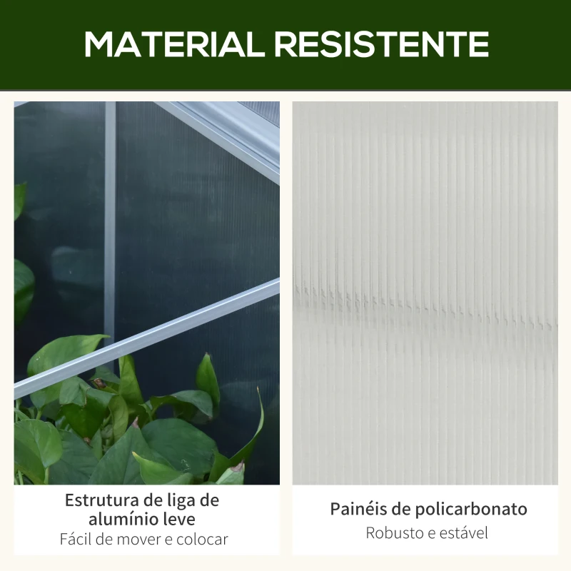 Outsunny Estufa de Jardim Alumínio Policarbonato Transparente Viveiro Caseiro para Plantas Culturas Proteção UV e Resistente 180x51x51cm
