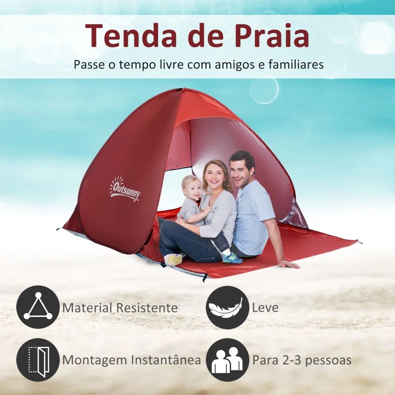 Outsunny Tenda Pop-up Instantâneo e Portátil com Janelas Protetoras para Piquenique Praia e Camping com Proteção UV vermelho
