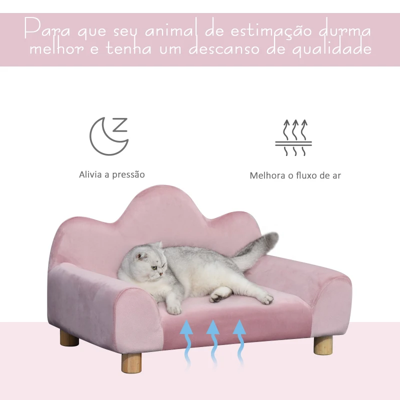 PawHut Sofá para Animais de estimação Pequenos Encosto em forma de ondas 63x43x40 cm Rosa