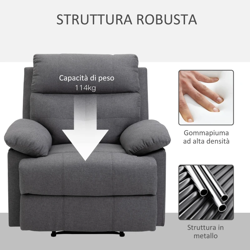 HOMCOM Poltrona Relax Reclinabile con Poggiapiedi Imbottita Rivestimento in Microfibra, Grigio, 90x96x100cm