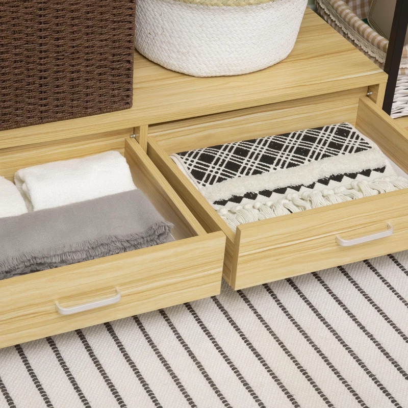 HOMCOM Raft pentru haine in stil industrial cu 2 sertare si 4 rafturi deschise furnizat, din otel si PAL, 130x40x180cm, lemn si culoare neagra