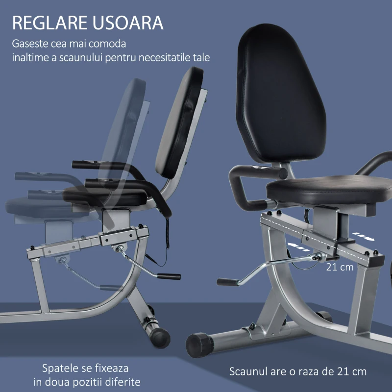 Homcom Bicicleta de Exercitii Orizontala – 8 Nivele Rezistenta & LCD