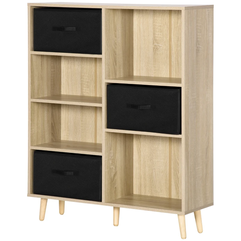 HOMCOM Raft pentru biblioteca cu 7 compartimente, dulap multifunctional cu 3 sertare detasabile, 90x30x102,5 cm, lemn