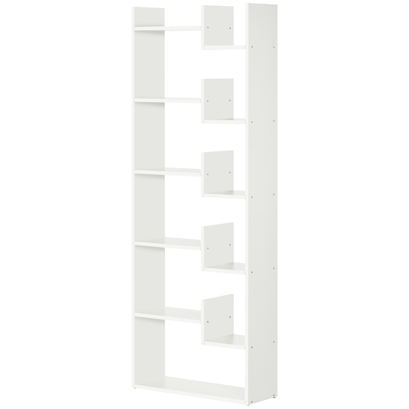 HOMCOM Biblioteca moderna cu 6 etaje cu 11 rafturi deschise din MDF si PAL, mobilier biblioteca pentru studiu si sufragerie, 61x21,6x162,6 cm, alb
