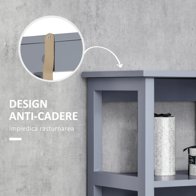 kleankin Dulap de baie cu 3 rafturi, coloana de baie pentru economisirea spatiului, din lemn MDF 40x30x160, gri si lemn natural