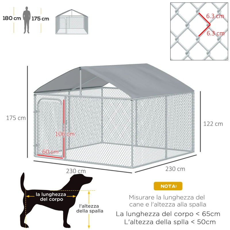 PawHut tarc pentru Caini de Exterior cu Acoperis Impermeabil, 230x230x175 cm(m-3)