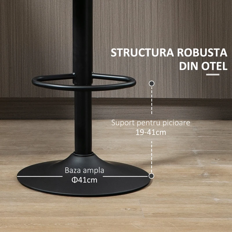 HOMCOM Set de scaune de bar reglabile pe inaltime 2 piese cu suport pentru picioare, otel si poliester, 47,5x57,5x95-116 cm, maro deschis